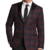 After Hours Slim Fit Satin Peak Lapel Dinner Jacket, Red Tartan Plaid