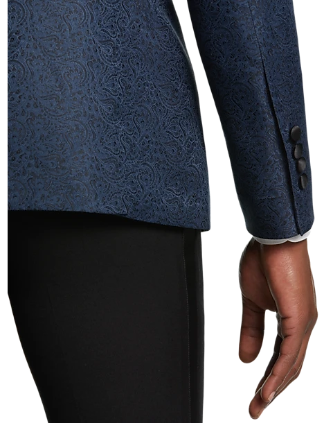 After Hours Slim Fit Satin Peak Lapel Dinner Jacket, Blue Paisley 2 After Hours Slim Fit Satin Peak Lapel Dinner Jacket, Blue Paisley - Image 2