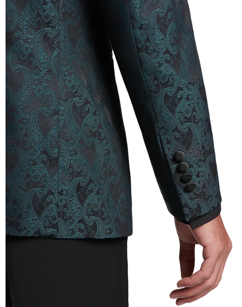 Egara Slim Fit Peak Lapel Dinner Jacket, Emerald Green Paisley 2 Egara Slim Fit Peak Lapel Dinner Jacket, Emerald Green Paisley - Image 2