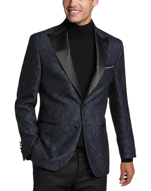 Egara Slim Fit Peak Lapel Dinner Jacket, Charcoal Paisley 1 Egara Slim Fit Peak Lapel Dinner Jacket, Charcoal Paisley