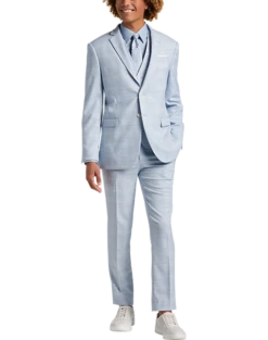 Egara Skinny Fit Suit Separates Coat, Light Blue Plaid -Male Clothing Store MW40 3XGM 15 EGARA ORANGE LT BLUE PLAID ALT5