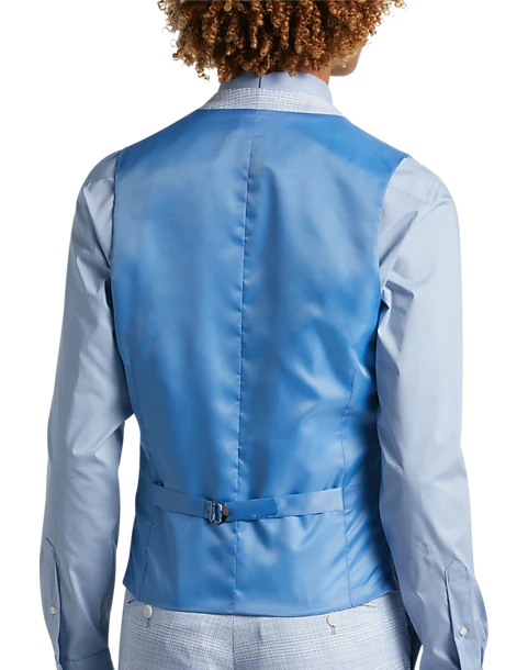 Egara Skinny Fit Suit Separates Vest, Light Blue Plaid 2 Egara Skinny Fit Suit Separates Vest, Light Blue Plaid - Image 2