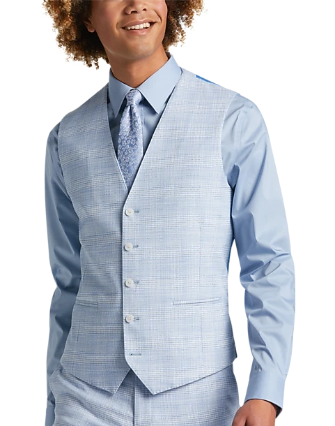 Egara Skinny Fit Suit Separates Vest, Light Blue Plaid 1 Egara Skinny Fit Suit Separates Vest, Light Blue Plaid