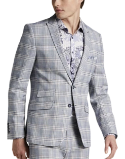 Paisley & Gray Slim Fit Suit Separates Coat, Blue & Beige Check