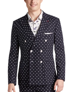 Paisley & Gray Slim Fit Suit Separates Coat, Navy With White Polka Dots