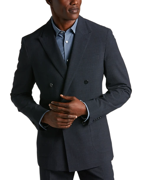 JOE Joseph Abboud Slim Fit Double Breasted Suit Separates Coat, Navy Plaid Seersucker 1 JOE Joseph Abboud Slim Fit Double Breasted Suit Separates Coat, Navy Plaid Seersucker