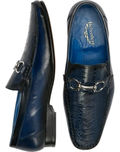 Belvedere Bruno Ostrich & Calf Moc Toe Bit Loafers, Black