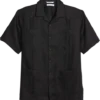 Cubavera Modern Fit Short Sleeve Linen Guayabera Shirt, Black