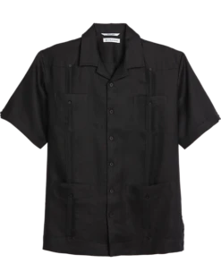 Cubavera Modern Fit Short Sleeve Linen Guayabera Shirt, Black