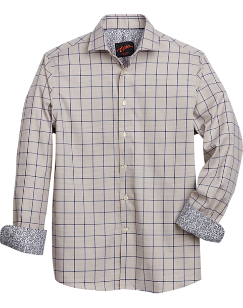 Egara Slim Fit Spread Collar Sport Shirt, Taupe Windowpane 1 Egara Slim Fit Spread Collar Sport Shirt, Taupe Windowpane