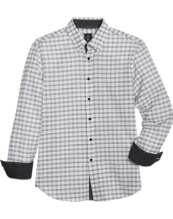 Michael Strahan Four-Way Stretch Modern Fit Sport Shirt, White Windowpane Plaid