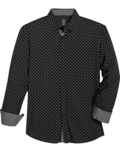 Michael Strahan Four-Way Stretch Modern Fit Sport Shirt, Black & Pink Dot