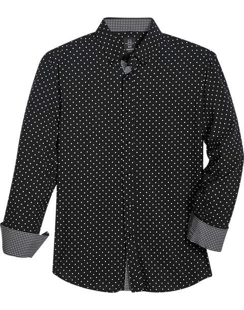 Michael Strahan Four-Way Stretch Modern Fit Sport Shirt, Black & Pink Dot 1 Michael Strahan Four-Way Stretch Modern Fit Sport Shirt, Black & Pink Dot