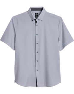 Michael Strahan Modern Fit Short Sleeve Sport Shirt White Woven Pattern