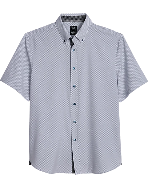 Michael Strahan Modern Fit Short Sleeve Sport Shirt White Woven Pattern 1 Michael Strahan Modern Fit Short Sleeve Sport Shirt White Woven Pattern