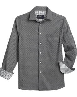 Egara Slim Fit Sport Shirt, Black Woven Grid