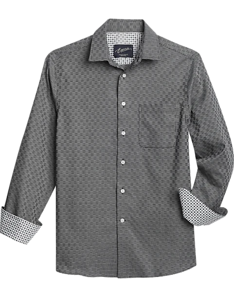 Egara Slim Fit Sport Shirt, Black Woven Grid 1 Egara Slim Fit Sport Shirt, Black Woven Grid