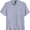 Michael Strahan Modern Fit 4-Way Stretch Short Sleeve Sport Shirt, Blue & White Check