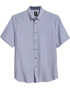 Michael Strahan Modern Fit 4-Way Stretch Short Sleeve Sport Shirt, Blue & White Check
