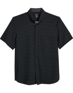 Michael Strahan Modern Fit Four-Way Stretch Short Sleeve Sport Shirt, Black Pinwheel
