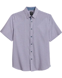 Michael Strahan Modern Fit 4-Way Stretch Short Sleeve Sport Shirt, Pink & Blue Oval