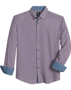 Michael Strahan Modern Fit Button-Down Collar 4-Way Stretch Sport Shirt Pink Grid