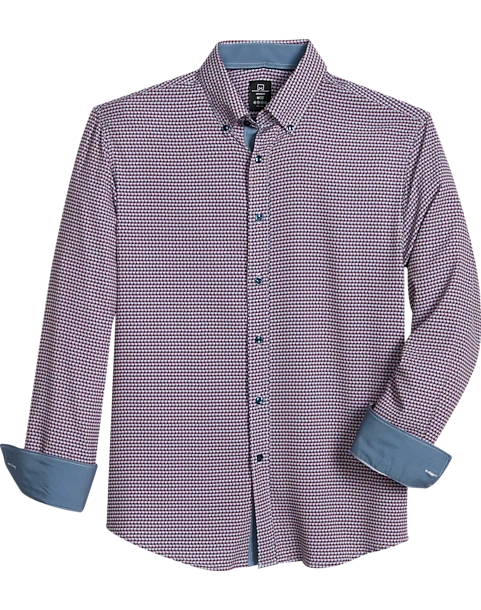 Michael Strahan Modern Fit Button-Down Collar 4-Way Stretch Sport Shirt Pink Grid 1 Michael Strahan Modern Fit Button-Down Collar 4-Way Stretch Sport Shirt Pink Grid
