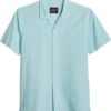 Egara Slim Fit Seersucker Short Sleeve Sport Shirt, Aqua Tonal Stripe