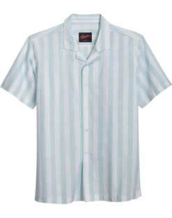 Egara Slim Fit Short Sleeve Sport Shirt, Aqua Stripe