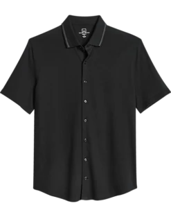 Michael Strahan Modern Fit Popcorn Stitch Short Sport Shirt, Black
