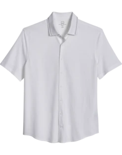 Michael Strahan Modern Fit Popcorn Stitch Short Sport Shirt, White