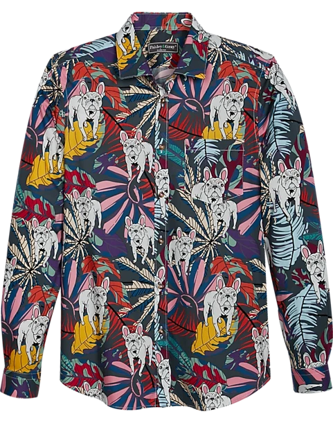 Paisley & Gray Slim Fit Spread Collar Sport Shirt, French Bulldog 1 Paisley & Gray Slim Fit Spread Collar Sport Shirt, French Bulldog