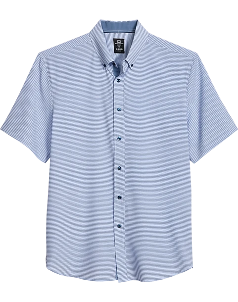 Michael Strahan Modern Fit Four-Way Stretch Short Sleeve Sport Shirt, Blue Geometric 1 Michael Strahan Modern Fit Four-Way Stretch Short Sleeve Sport Shirt, Blue Geometric