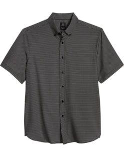 Michael Strahan Modern Fit Four-Way Stretch Short Sleeve Sport Shirt, Black Geometric