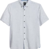 Michael Strahan Modern Fit 4-Way Stretch Short Sleeve Sport Shirt, White & Blue Dot