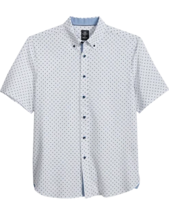 Michael Strahan Modern Fit 4-Way Stretch Short Sleeve Sport Shirt, White & Blue Dot