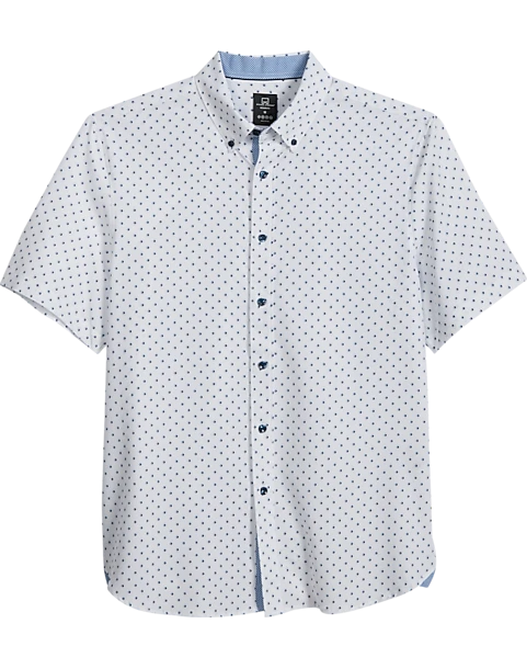 Michael Strahan Modern Fit 4-Way Stretch Short Sleeve Sport Shirt, White & Blue Dot 1 Michael Strahan Modern Fit 4-Way Stretch Short Sleeve Sport Shirt, White & Blue Dot