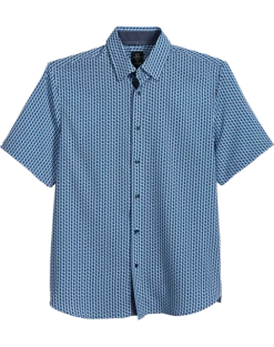 Michael Strahan Modern Fit 4-Way Stretch Short Sleeve Sport Shirt, Blue Oval