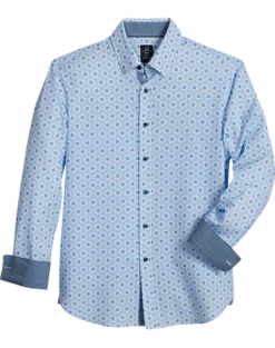 Michael Strahan Modern Fit Spread Collar 4-Way Stretch Sport Shirt, Blue Hexagon