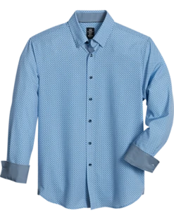 Michael Strahan Modern Fit Spread Collar 4-Way Stretch Sport Shirt, Blue Geo Starfish