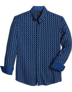 Michael Strahan Modern Fit Button-Down Collar 4-Way Stretch Sport Shirt, Navy Windowpane