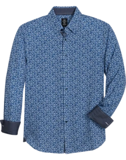 Michael Strahan Modern Fit Spread Collar 4-Way Stretch Sport Shirt, Blue Abstract Floral