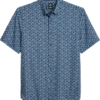 Michael Strahan Modern Fit 4-Way Stretch Short Sleeve Sport Shirt, Navy & Blue Floral