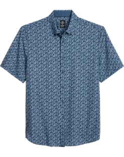 Michael Strahan Modern Fit 4-Way Stretch Short Sleeve Sport Shirt, Navy & Blue Floral