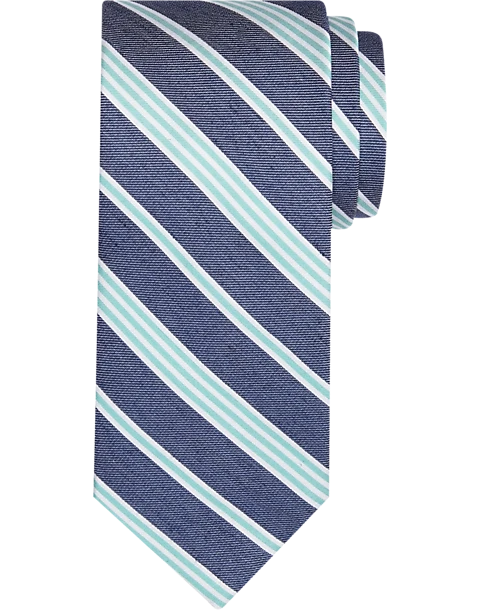 Egara Narrow Tie, Denim & Sage Stripe 1 Egara Narrow Tie, Denim & Sage Stripe