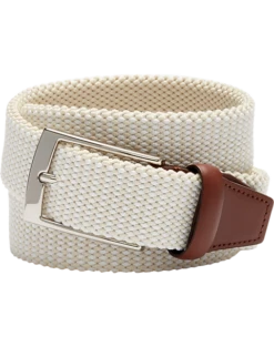 Joseph Abboud Woven Casual Belt, Ivory & White Diamond Check